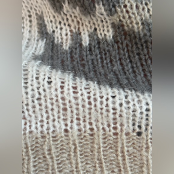 Wooden Ships Gray Skull Tan Camo Open Weave Mohair Wool Oversized Sweater Top - Picture 5 of 10